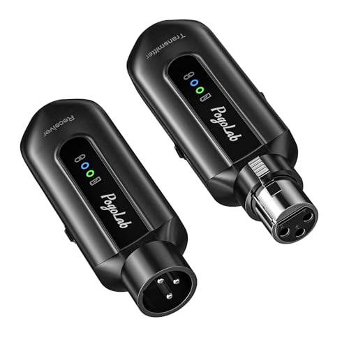 Wireless Microphone Transmitter Receiver 2.4Ghz, Wireless XLR Microphone System, Rechargeable Mic Adapter for Audio Mixer, Dynamic Mic, 48V Phantom Power for Condenser Mic