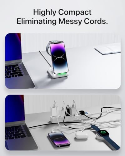 Intoval 3 in 1 Wireless Charging Station for iPhone and Apple Watch,Fast Wireless Charger Stand,Compact Desk Charging Dock for iPhone17 16 15 14 13/Pro/Max, iWatch11 10 9 Ultra/SE 3/4,AirPods - color: White