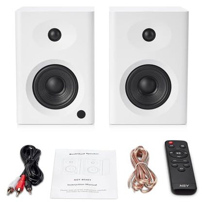 4-Inch Powered Bluetooth Bookshelf Speakers, White - color: White