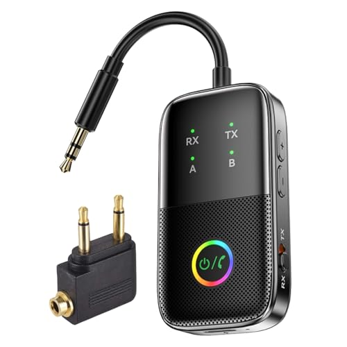 2-in-1 Bluetooth 5.2 Transmitter Receiver for TV/Airplane/Gym/Planes/Boat, Dual Link aptX Adaptive Low Latency Audio Adapter, Wireless Converter for 3.5mm Aux Jack, Supports 2 Headphones