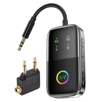 2-in-1 Bluetooth 5.2 Transmitter Receiver for TV/Airplane/Gym/Planes/Boat, Dual Link aptX Adaptive Low Latency Audio Adapter, Wireless Converter for 3.5mm Aux Jack, Supports 2 Headphones