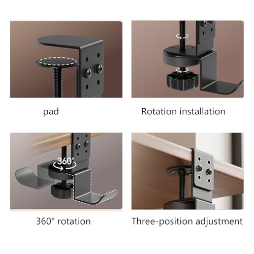 Under Desk Clamp On Rotatable Headphone Holder Rotatable Headphone Stand for Backpacks Hat Not Required Drilling