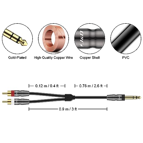 J&D 6.35mm TRS to Dual RCA Audio Cable, Copper Shell Heavy Duty 6.35mm 1/4 inch Male TRS to 2 RCA Male Stereo Audio Y Splitter Cable, 3 Feet - size: 3 Feet