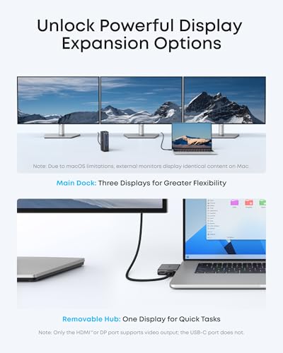 Anker Nano Laptop Docking Station, 13in1 Dock with Detachable 6in1 USBC Hub | 3 Display USB C Dock (2 HDMI+1 DP), 10 Gbps USBC, 3 USBA, Audio, SD/TF, Ethernet, 100W Max PD for Dell/Lenovo/HP Home Office