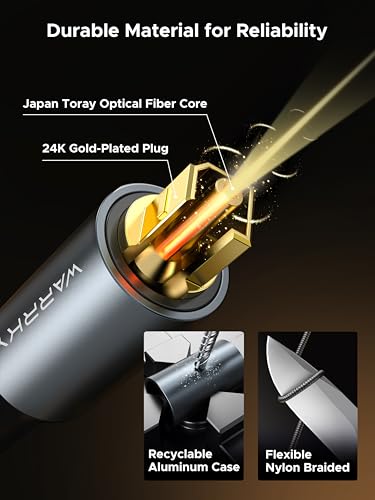 Warrky Optical Audio Cable, 20ft Optical Cable for Soundbar [Nylon Braided, Slim Metal Case, Gold-Plated Plug], Fiber Optic Audio Cord Compatible with Samsung, Vizio, LG, Bose, Sony, Sonos | Fiber Optic Toslink Cable for Soundbar and Home Theater — Japane
