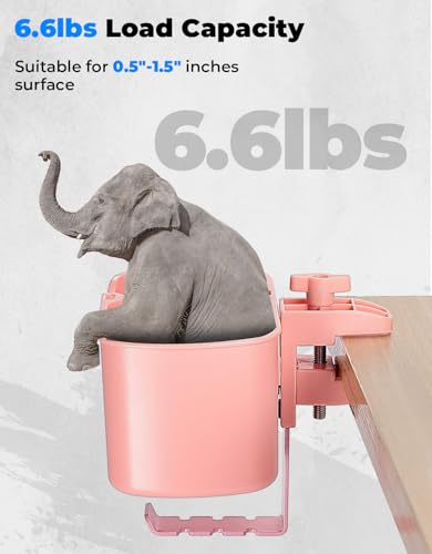 KEMIMOTO 3-in-1 Desk Cup Holder and Headphone Hanger, Fits 18-32 oz Cups - color: Pink