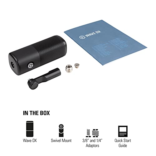 Elgato Wave DX Dynamic XLR Microphone, Cardioid Pattern | Speech-optimized capsule, Room noise rejection, No signal booster needed, Swivel mount included, Broadcast-ready