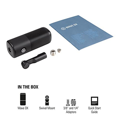 Elgato Wave DX Dynamic XLR Microphone, Cardioid Pattern | Speech-optimized capsule, Room noise rejection, No signal booster needed, Swivel mount included, Broadcast-ready