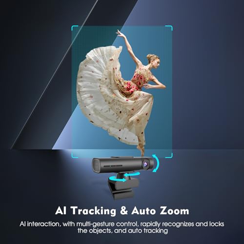TOALLIN 2K Streaming Webcam, AI Auto Tracking, Gesture Control, Dual Mic