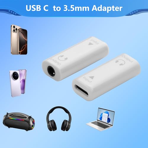 CERRXIAN 2 PCS USB C to 3.5mm Headphone Jack Adapter,Type C Female Input to Aux Female Output Digital Audio Converter for PC, Tablet, Laptop, Microphone, Speaker - style: Type C Female Input to Aux Female