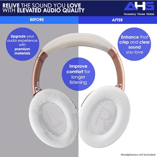 AHG Accessory House Global qc Replacement Ear Pads Cushions Compatible with Bose QuietComfort 35 II / QC35, QCSE, QCSC and QC45 Wireless Headphones (White) - Premium Material | Extra Thick | Durable - color: White
