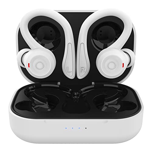 Loluka Over Ear Wireless Earbuds with Earhooks Running Bluetooth Earbuds with Ear Hook Waterproof Small Earphones in Ear Headphones Noise Cancelling Headset Android Ear Buds for Workout Sport Gym - color: White