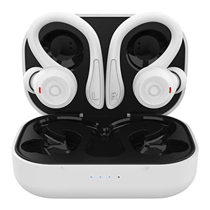 Loluka Over Ear Wireless Earbuds with Earhooks Running Bluetooth Earbuds with Ear Hook Waterproof Small Earphones in Ear Headphones Noise Cancelling Headset Android Ear Buds for Workout Sport Gym - color: White