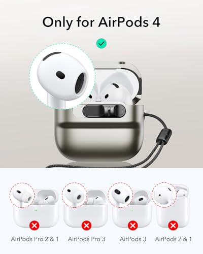 ESR for AirPods 4 Case, Compatible with MagSafe, Pulse Series, Titanium | Compatible with AirPods 4 Generation Case (2024)(USB-C), Magnetic Lid Lock, Drop-Proof Protection Cover with Lanyard - color: Titanium, size: AirPods 4 Case