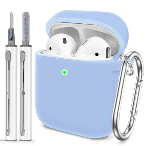 for AirPods 1/2 Case Cover, Come with Cleaner Kit, Soft Silicone Protective Cover with Buckle, Compatible with AirPods 2nd 1st Generation Charging Case, Front LED Visible, Sky Blue - color: A2-Sky Blue