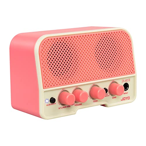 JOYO 5W Small Guitar Amp Portable Electric Guitar Practice Amplifier with Bluetooth 5.0, Clean/Overdrive Channels, Rechargeable Battery, AUX & Headphone Out (JA-02 II Pink) - color: Pink