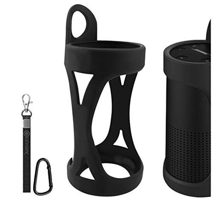 Geekria Silicone Speaker Case Cover Compatible with Bose SoundLink Revolve, Protective Waterproof Soft Skin, Replacement Portable Speakers Travel Carrying Case with Keychain Hook (Black) - color: Black