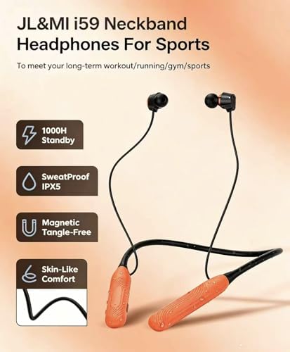 JL&MI Neckband Bluetooth Headphones, 1000H Extra Battery Life Magnetic Earbuds Noise Cancelling, 80H Playtime Running Headphones Around Neck with Mic, Wireless HiFi Stereo Earphones, Orange - color: Orange