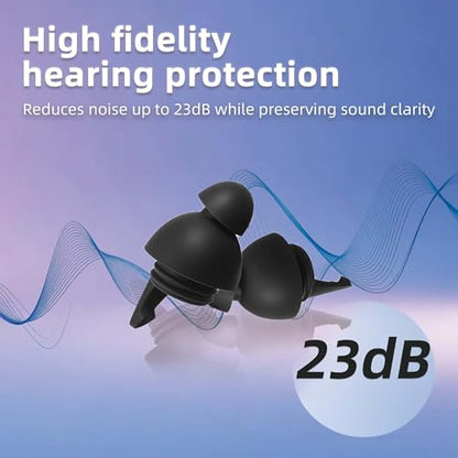 LYSIAN High Fidelity Concert Ear Plugs, 23dB, 2 Pairs with Case, Black | Reusable soft musician earplugs for concerts, festivals & raves; 23dB noise reduction, 2 pairs with aluminum case - color: Black