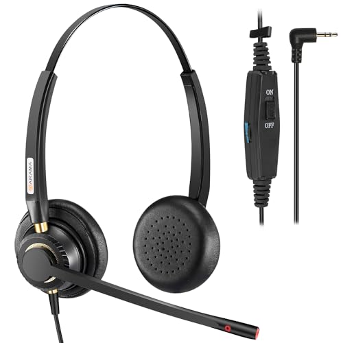 Phone Headset 2.5mm with Noise Canceling Microphone & Mute Switch, Comfort Fit Telephone Headset for Panasonic VTech AT&T Uniden RCA Cisco Gigaset Grandstream Cordless Landline Office Phones
