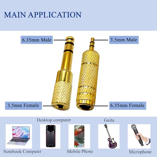 3.5MM Male to 6.35MM Female Adapter 1/4 to 1/8 Audio Jack Adapter for Guitar Headphone 4 Pack - color: Gold