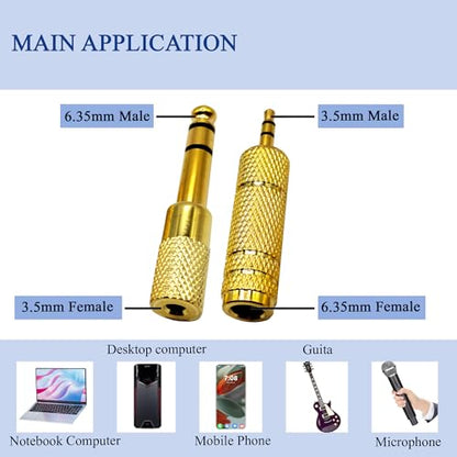 3.5MM Male to 6.35MM Female Adapter 1/4 to 1/8 Audio Jack Adapter for Guitar Headphone 4 Pack - color: Gold