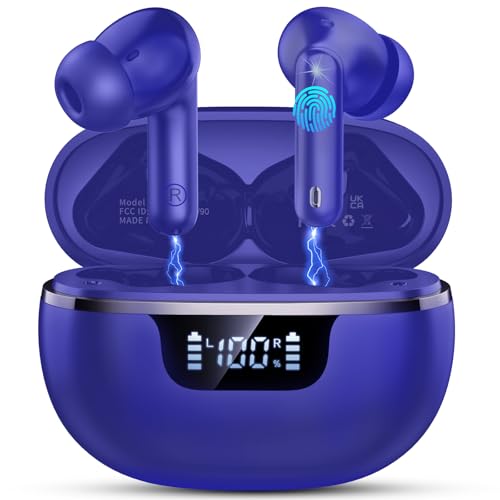 Wireless Earbuds, Bluetooth 5.4 Headphones 50H Playtime Ear Buds Earphones | IP7 Waterproof with 4 ENC Mics, HiFi Deep Bass, LED Display Fast Charging, 2026 in-Ear Headphones for Sports & Outdoor - color: Blue