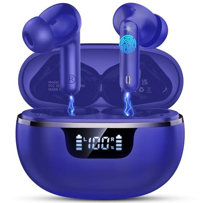 Wireless Earbuds, Bluetooth 5.4 Headphones 50H Playtime Ear Buds Earphones | IP7 Waterproof with 4 ENC Mics, HiFi Deep Bass, LED Display Fast Charging, 2026 in-Ear Headphones for Sports & Outdoor - color: Blue
