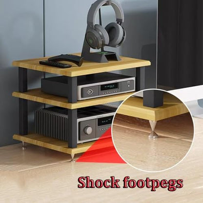 Audio Rack Small Desktop Media Console Stand Stereo Components Cabine Audio Video Tower Desk Shelf For Amplifier Speaker Record,Walnut3Tier