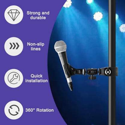 Mic Crab Clamp, Microphone Mount with Double Ball Head Adjustment 1/4" to 5/8" Copper Screw, Fits Most Mic Stand/Studio Recording/Drum Stand/Desktop Shelf(COLOR:black)