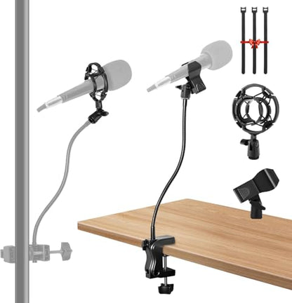 Gooseneck Microphone Stand, Flexible Adjustable Mic Arm with Desk Clamp, 360° Rotatable Desk Mount Mic Holder with Cable Ties & 3/8'' to 5/8'' Adapter for Podcast, Streaming, Gaming
