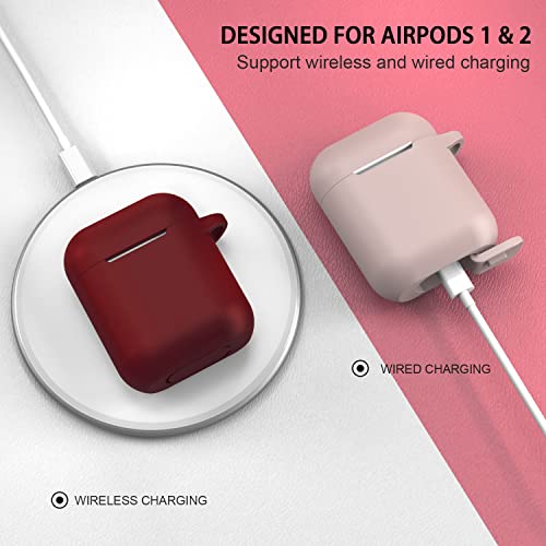 Compatible with AirPods Case Cover, Full Protective Silicone Skin Dust-Proof Designed for Apple AirPods 1st 2nd Generation with Keychain, Front LED Visible, Burgundy - color: C-Burgundy