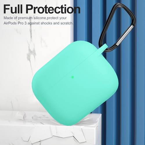 Compatible with AirPods Pro 3 Case, Protective Soft Silicone Cover with Keychain Cleaning Kit for Women Men for Apple AirPods Pro 3rd Generation(2025), Front LED Visible, Mint Green - color: C-Mint Green