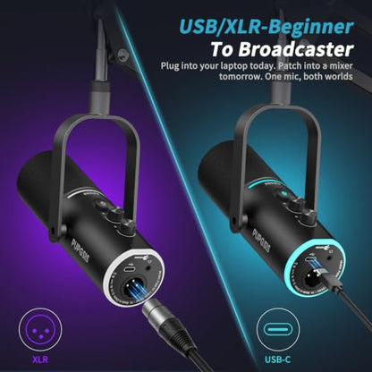 PUPGSIS XLR/USB Podcast Microphone, Gaming Mic with Mute Button, Reverb Effects, Noise Cancellation, Boom Arm Stand, Headphones Jack, Dynamic Microphone for Streaming/Recording/Gaming/Vocal-Black - size: With Boom Arm
