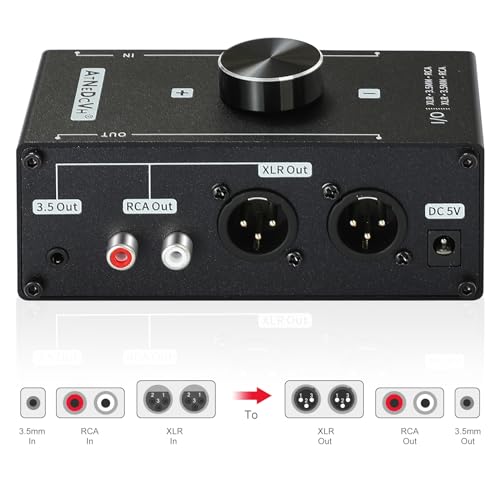 Stereo Audio Preamplifier - XLR Balanced RCA 3.5mm Input to XLR Balanced RCA 3.5mm Output Converter Adapter amp - Headphone Amplifier, Gain 20dB Phono Turntable Phonograph Preamp (Black)