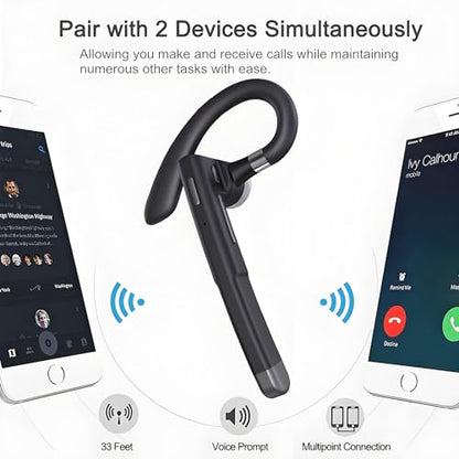 Bluetooth Headset with Mic for Work 500Hrs Standby Time with Charging Case 270 Degrees Rotatable Microphone with LED for Truck Driver Bussiness Office Travel
