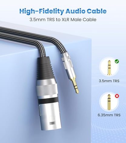 Tisino Male XLR to 3.5mm TRS Mini Jack Unbalanced Microphone Cable, 1.6 FT | 1/8 Inch to XLR Male Adapter Cord for Camera Laptop Mixer, Gold-Plated Unbalanced TRS to XLR Audio Interconnect Cable - size: 1.6 feet