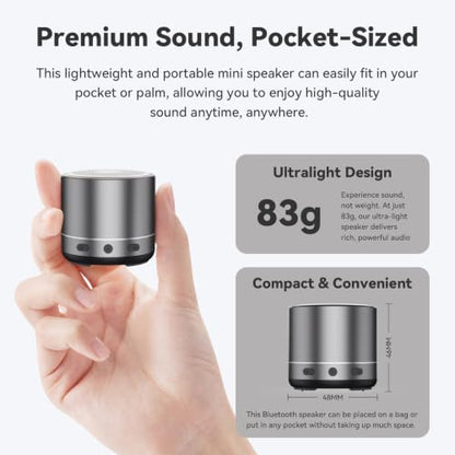 Mini Bluetooth Speaker, 2026 Ultra-Light Mini Bluetooth Speaker, IP7 Waterproof Brief Design, Small Shower Travel Speaker for Outdoor, 8H Playtime, Perfect for Backpacking, Bike, Beach & Gift Gray