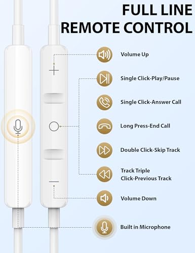 iMangoo for Apple Lightning Headphones MFi-Certified Wired Earbuds White | Magnetic Larger Ear Buds Earphones with Anti-Drop Tips Corded Headset Cord for iPhone 14 Plus 13 Pro Max 12 Mini 11 XS XR 8