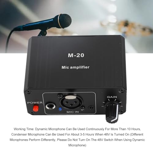 Microphone Preamp, Microphone Preamplifier Mic Preamp for Vocal, 48V Power XLR Output Mic Preamplifier for Dynamic and Condenser Microphones Booster