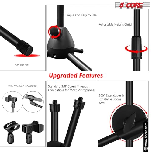 5 Core Tripod Mic Stand Floor Adjustable Sturdy Boom Arm Holder Microphone Stands Pedestal Para Microfono for Singing (Double Mic Stand) - style: Double Mic Stand