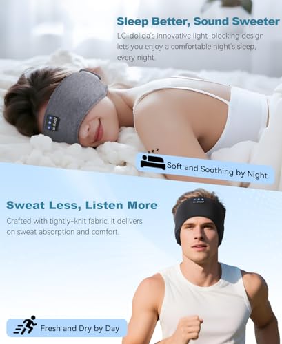 LC-dolida 2-Pack Sleep Headphones Bluetooth 5.4, Ear Warmer Headband Headphones Earphones Wireless, Ear Covers Sleep Mask for Gifts,Workout,Jogging,Yoga(Black and Grey) - color: Black and Grey