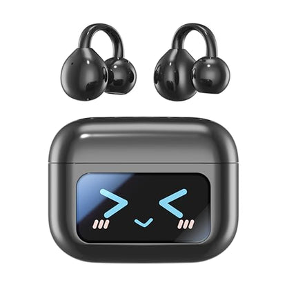 Open Ear Clip Headphones Wireless Earbuds Bluetooth 5.4 Sports Earphones with Wireless LED Touch Screen Waterproof in Ear Earphones for Pad Tablet Laptop Android/iOS Phones (Black) - color: Black