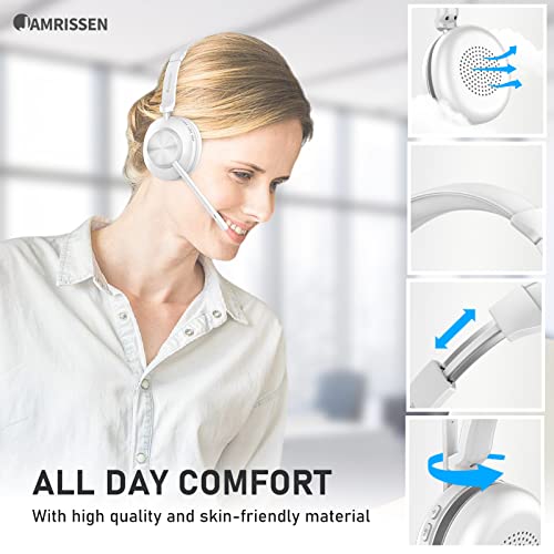 Wireless Headset with Mic for Work, Bluetooth Headset with Microphone, AI Noise Canceling Mic & Mute, Wireless Headphones with USB Dongle & Charging Dock for PC/Cell Phones/Call Center/Teams