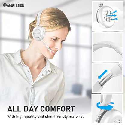 Wireless Headset with Mic for Work, Bluetooth Headset with Microphone, AI Noise Canceling Mic & Mute, Wireless Headphones with USB Dongle & Charging Dock for PC/Cell Phones/Call Center/Teams