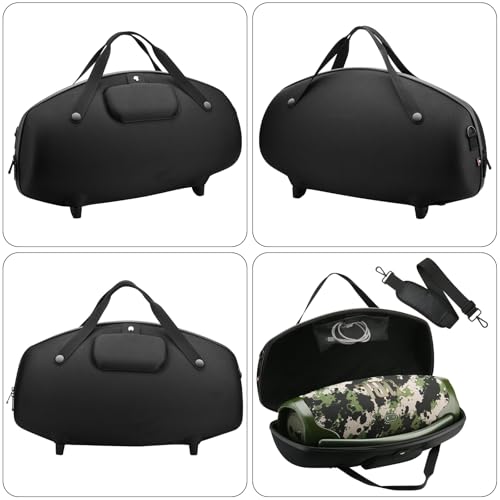 Case for JBL Boombox 3/Boombox 2/Boombox Portable Speaker, Travel Carrying Case Stand Up Hard Case Replacement Cover w Shoulder Strap Tote Handle (Black w One Mesh Pocket One Outer Pocket)