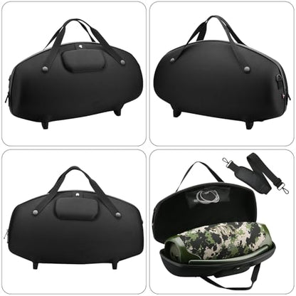 Case for JBL Boombox 3/Boombox 2/Boombox Portable Speaker, Travel Carrying Case Stand Up Hard Case Replacement Cover w Shoulder Strap Tote Handle (Black w One Mesh Pocket One Outer Pocket)
