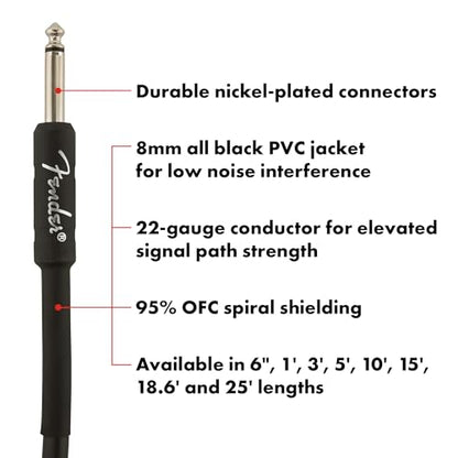 Fender Professional Series Instrument Cable, Guitar Cable, Guitar Accessories, Straight/Straight, Black, 18.6ft - size: 18.6ft, style: Straight/Straight