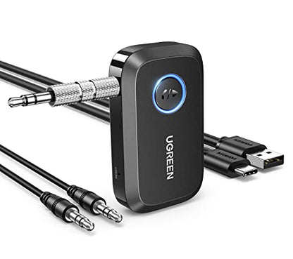 UGREEN Bluetooth 5.4 Car Adapter, Hands-Free Call & Noise Cancelling AUX to Bluetooth Adapter for Car, 3.5mm Audio Blue-Tooth Receiver for Cars Stereo Home Speaker - 15H Battery Life - color: Black