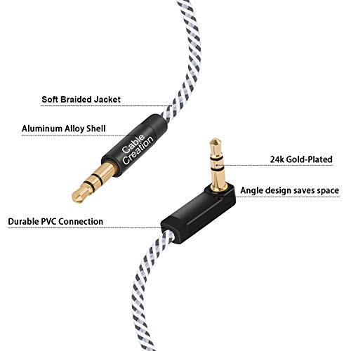 CableCreation 2-Pack 3.5mm Audio Cable 3FT/0.9m,Stereo Jack 3.5mm Aux Cable | 90 Degree Aux Cord for Headphone, Phone, 2018 Mac mini, Surface Dock, iPhones, Speaker, Tablets, Laptops, Car Stereo & More - size: 3 Feet